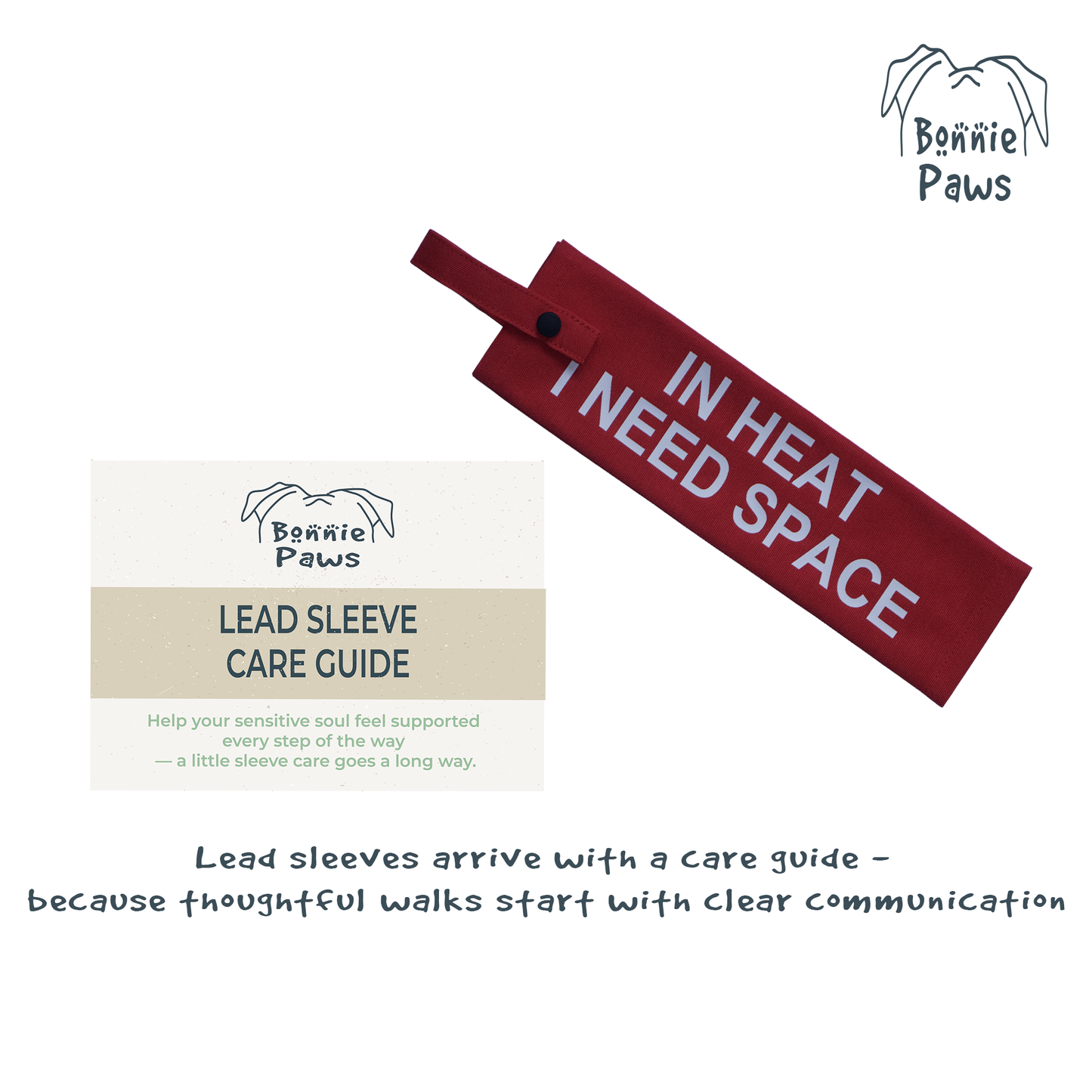 Washing and care instructions for Bonnie Paws weather-resistant dog lead sleeves.