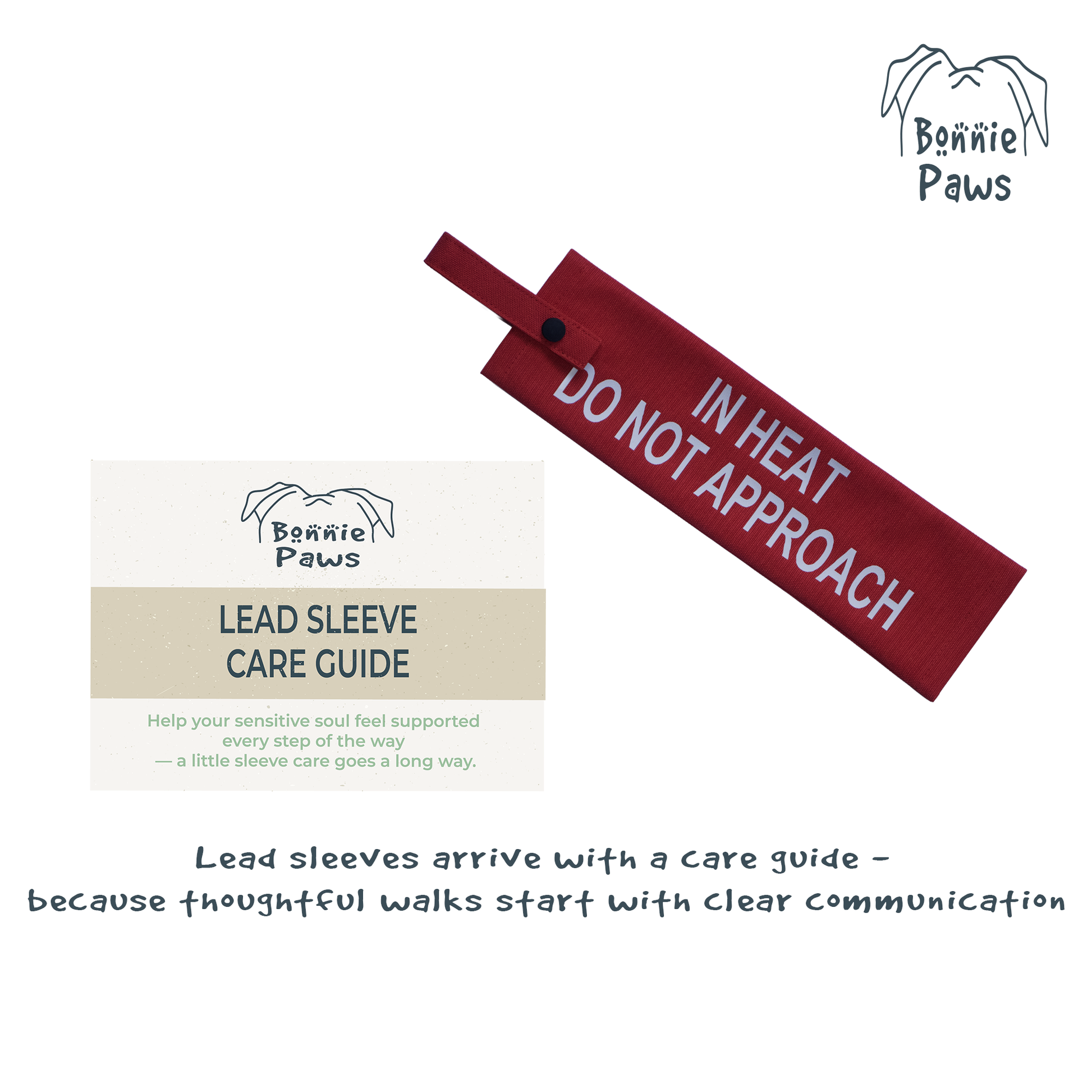 Washing and care instructions for Bonnie Paws weather-resistant dog lead sleeves.