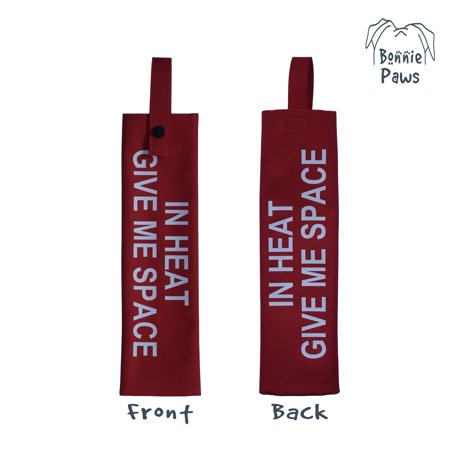 Front and back view of the Bonnie Paws red lead sleeve showing the double-sided safety print.